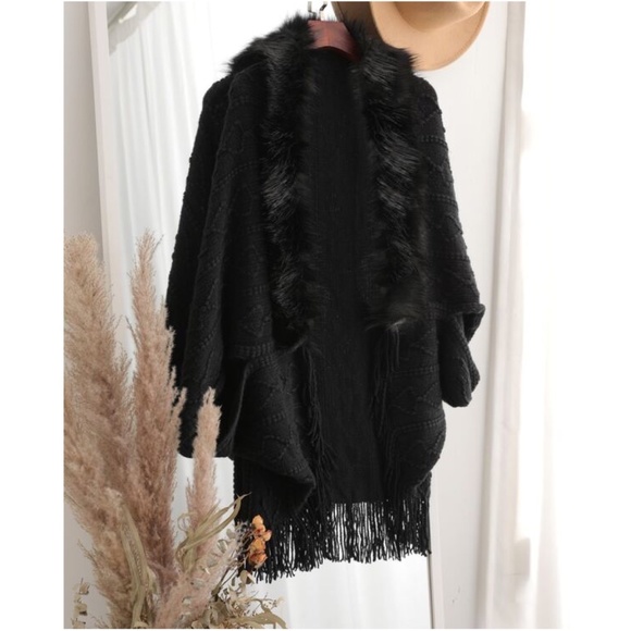 Classic Dusty Pink Vegan Fur Tassel Hem Open Front Cardigan Luxe - Picture 9 of 11